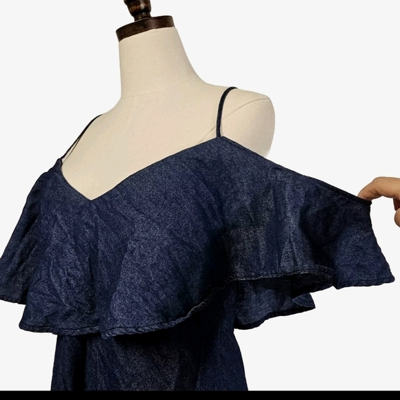 Forme Large Navy Blue Cotton Cold Off The Shoulder Spaghetti Summer Shor… - Picture 7 of 11